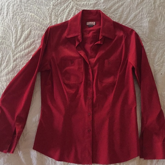 PINK ruby red size 16 fitted button down blouse - Picture 1 of 8